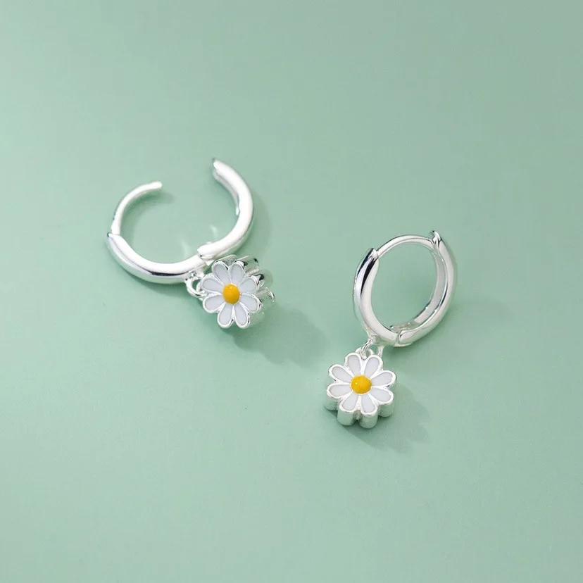 

925 Silver Earrings Sunflower Temperament Exquisite Jewelry For Women Gift серебряный