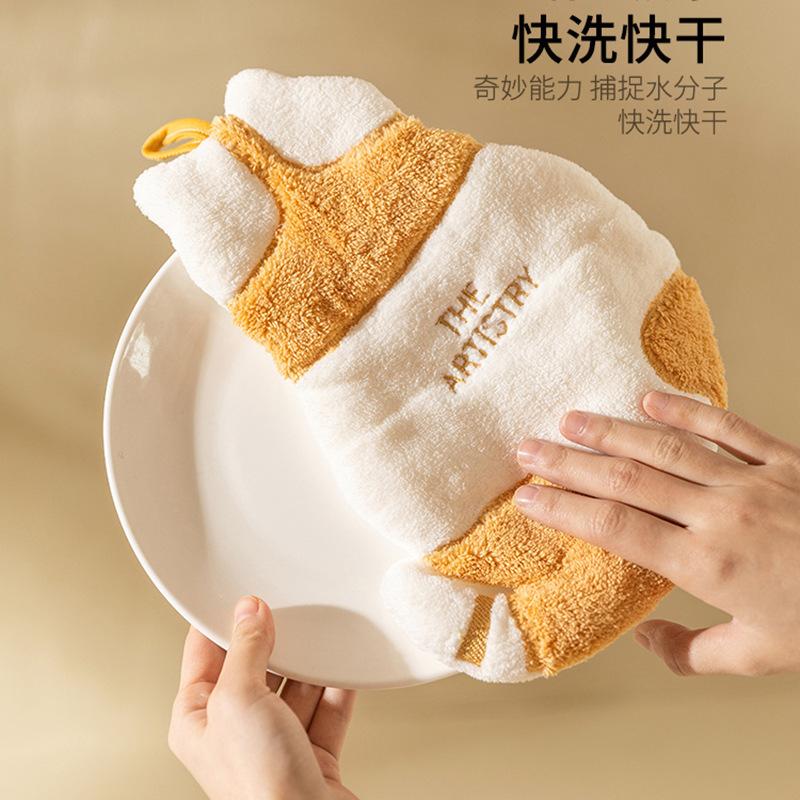 Cartoon Kitty Hand Towel Super Absorbent Hand Cloth Bathroom Bathroom Hanging Cleaning Wipe Cloth Kitchen Accessories