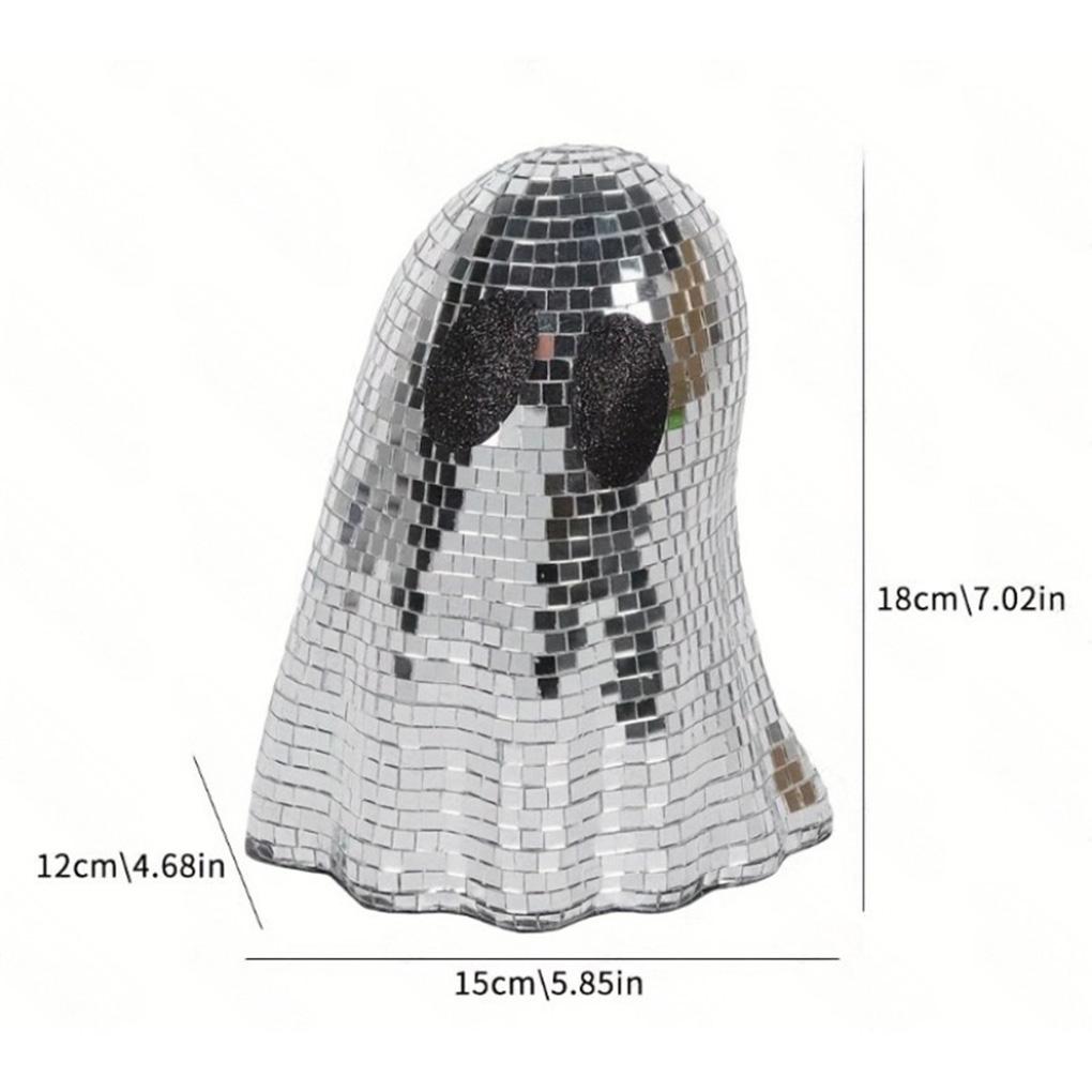 Halloween Disco Ghost Ornament Silver Mosaic Mirror Disco Ghost Tabletop Decor Glitter Spooky Ghost Halloween Tiered Tray Decor