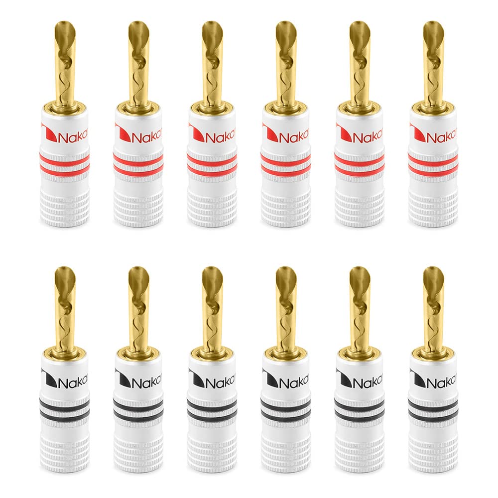 Nakamichi Excel Series 24K Gold Plated Banana Plugs 12 AWG 18 AWG Gauge Size 4mm Speaker Amplifier AV Stereo Home Theater Audio Wire Cable Screw