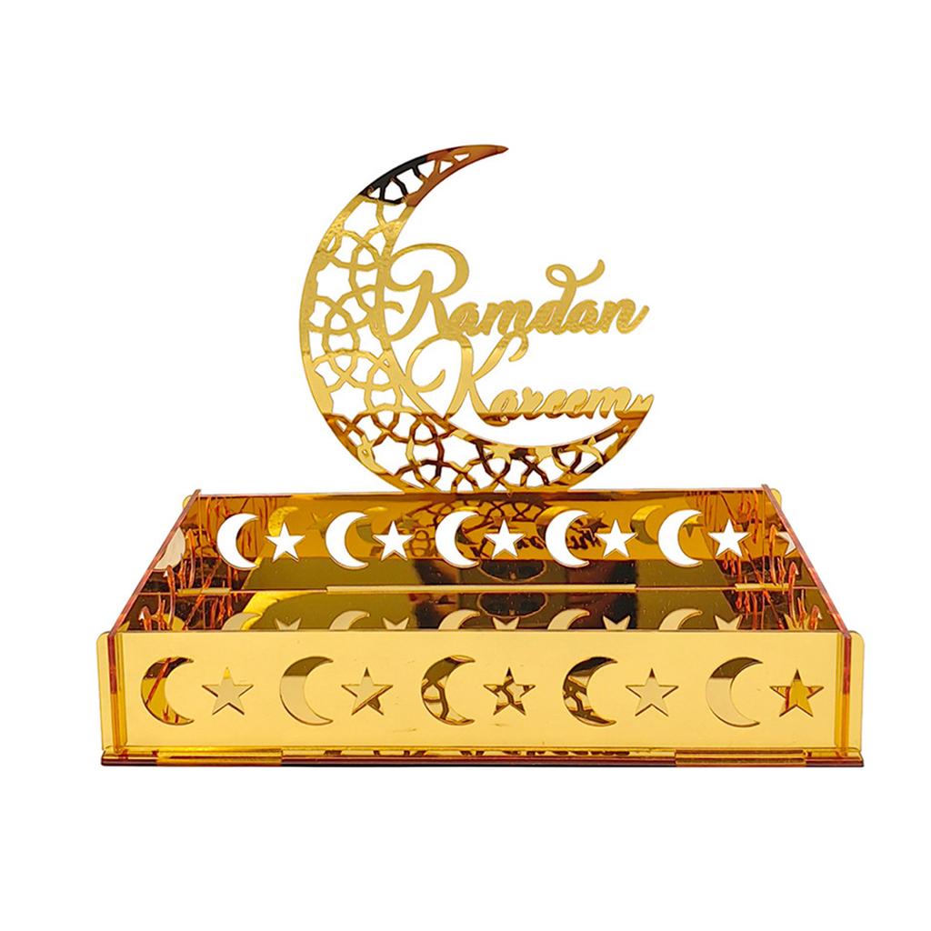 Eid Tray Moon Temple Food Holder Acrylic Ornament for Islamic Muslim Table Decoration Ramadan Party Candy Food Supplies