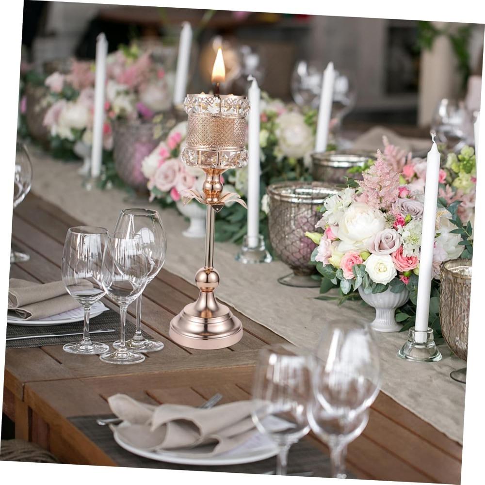 1pc Elegant Nordic Metal Crystal Candleholder Retro Style Candlestick Stand for Home Decor Wedding Party Centerpiece Unique Flower Shape Design