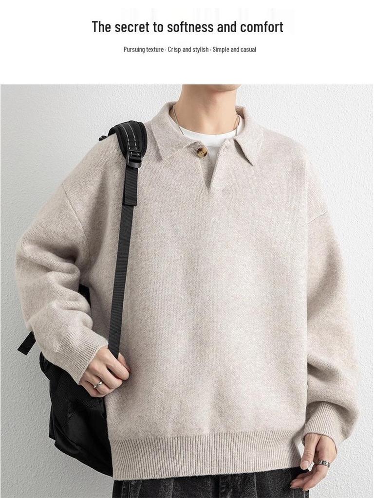 Men's Plus Size Retro Lapel Knitwear Sweater - Autumn/Winter Casual Versatile Style
