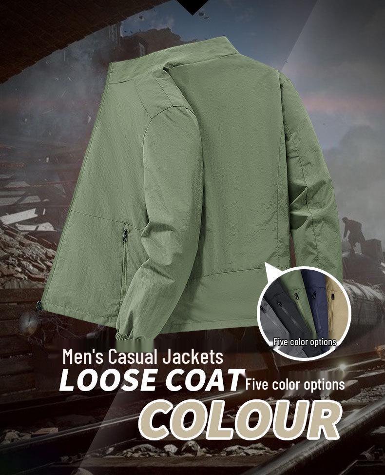 Men's 2025 Plus Size Thin Casual Jacket - Breathable Stand Collar for Spring & Autumn