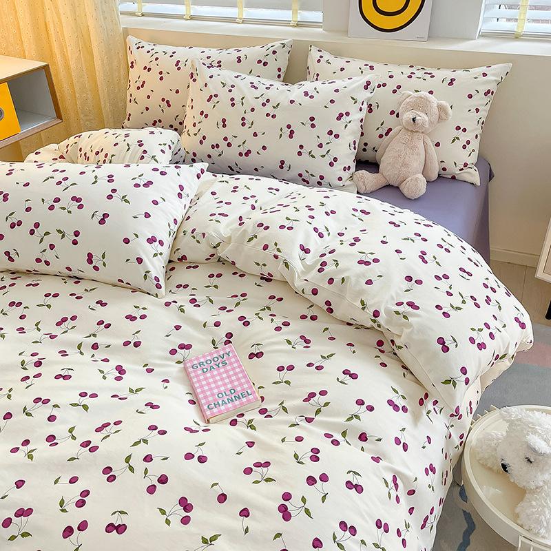 Juego de cuatro piezas de algodón puro de 60 hilos, cama gruesa de algodón puro, juego de tres piezas, algodón de fibra larga, funda de edredón pequeña y fresca, sábana ajustable