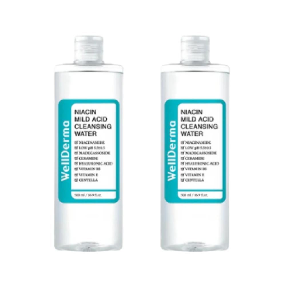 WellDerma / Niacin Mild Acid Cleansing Water / 500ml 1+1 Set / Hydrating & Brightening Cleanser / Made in Korea