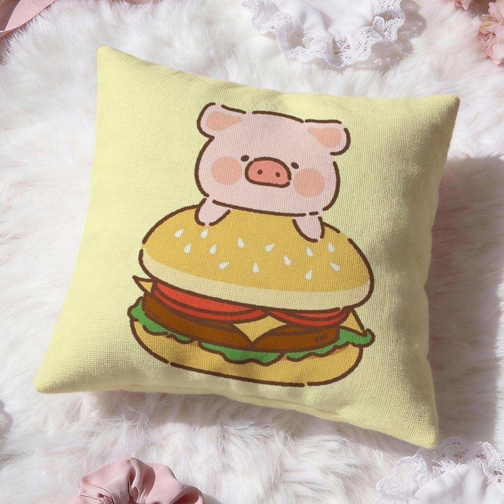 Cartoon L-Lulu Pig Pink Cushion Cover Premium Comfort Reversible Pillow Cove -Two in One Design for Any Room & Car Interior