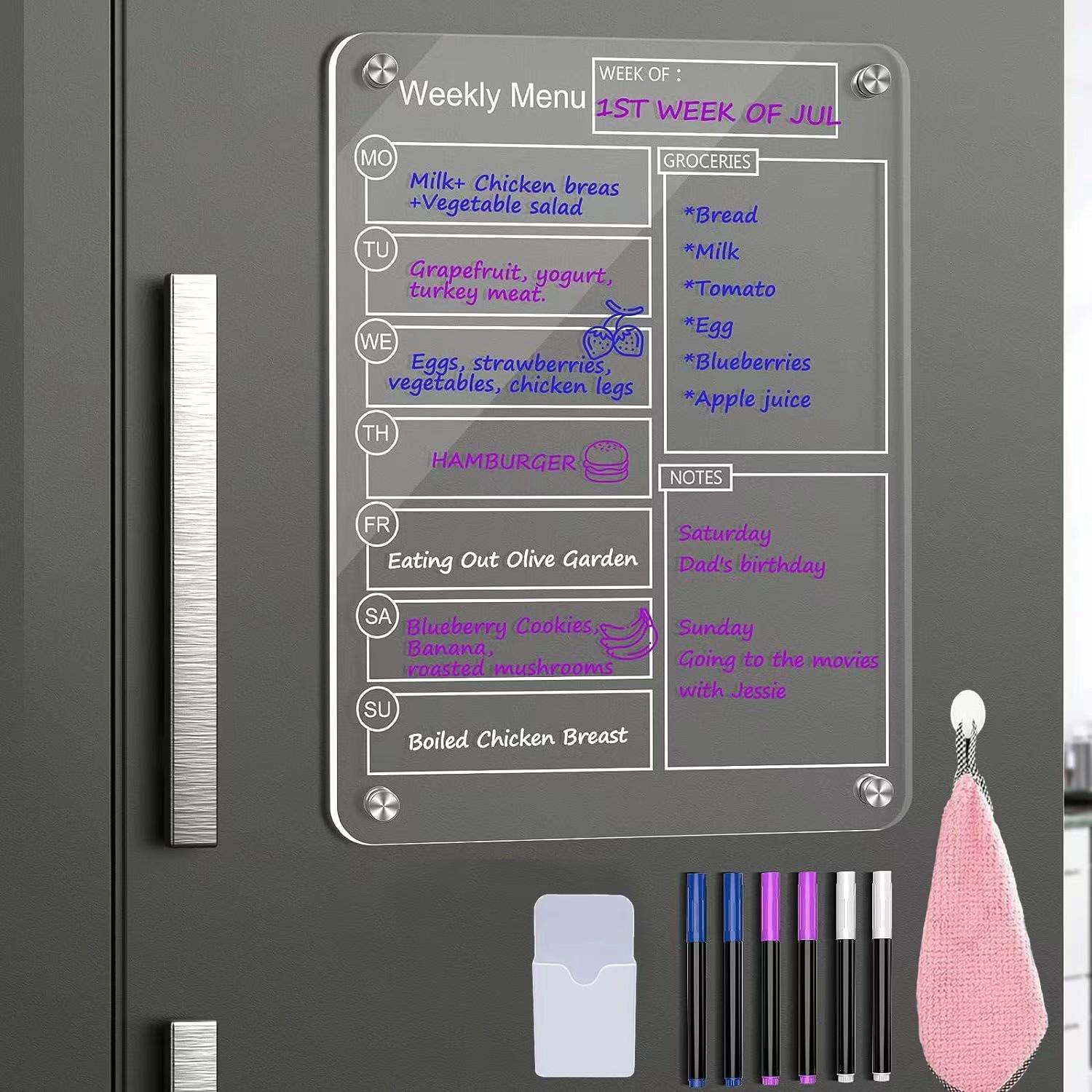 Magnetic Acrylic Dry Erase Monthly & Weekly Calendar Planner for Fridge