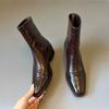 The first layer of cowhide! Square head thick heel short boots soft leather splicing Chelsea boots women's black boots thin boots
