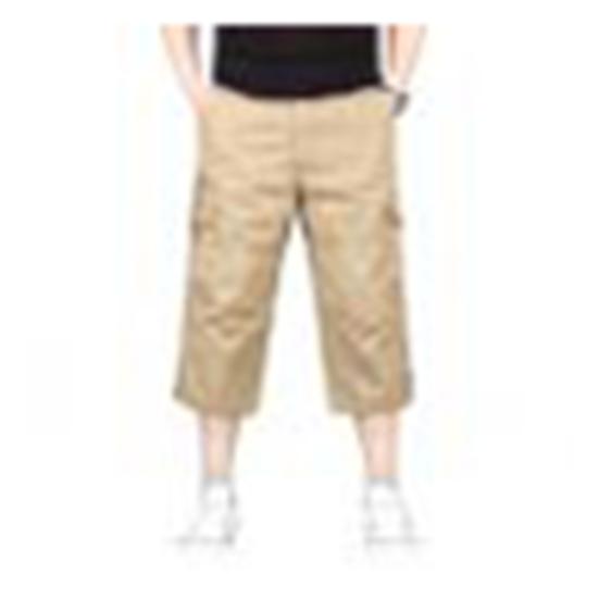 Men Solid Color Breathable Pocket Loose Straight Cropped Pants Trousers
