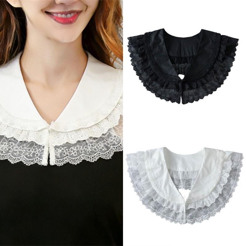 French Design Double Layer Detachable Collar for Women Girl Elegant Ruffle Lace Collar Neckpiece For Clothes Enhancement