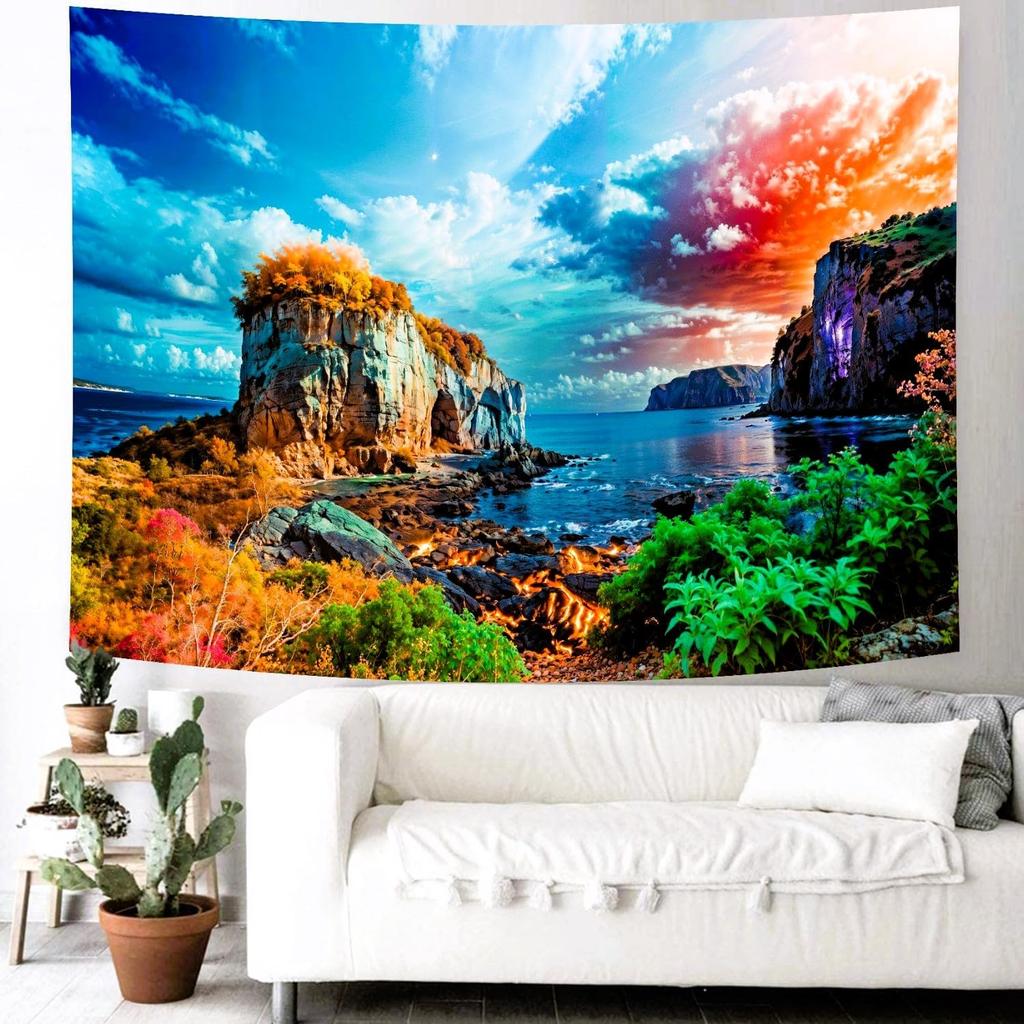 Delur Forest Pathway Tapestry Sunset Tropical Rainforest Nature Tree Tapestry Wall Hanging Sunrise Scenic Natural Green Landscap