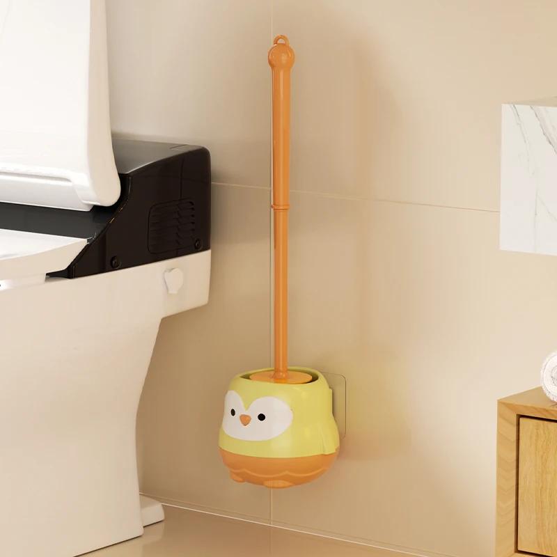 Cartoon Cute Household Toilet Brush with Base Toilet Toilet Non Perforated Wall Mounted Blind Angle Long Handle Brush Practical