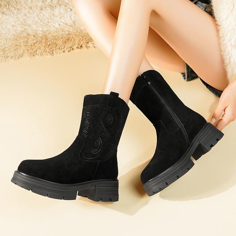 Fashion AIYUQI Western Cowboy Boots Women 2025 New Genuine Leather Winter Shoes Boots Women Short Tube Fashion Women's Snow Boots