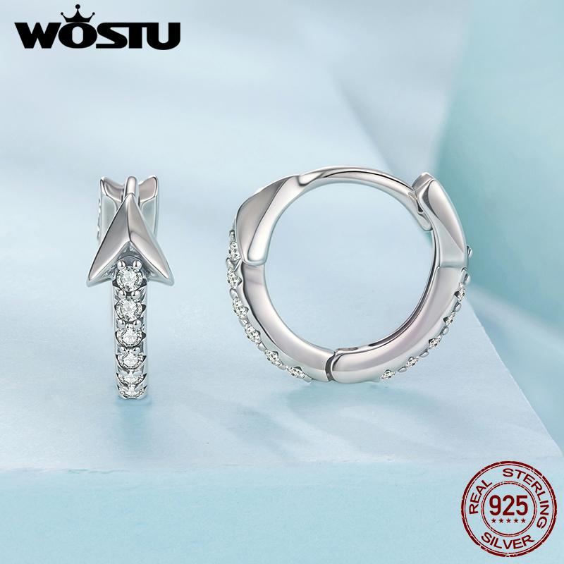 WOSTU 925 Sterling Silver Arrow CZ Hoop Earrings for Women Minimalist Dainty Hypoallergenic Ear Jewelry Wedding Party Gift