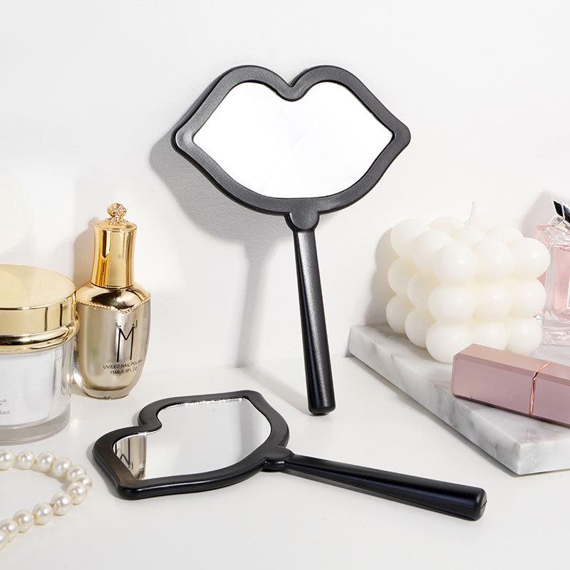HD Lip Makeup Mirror with Plastic Handle, Vanity Mirror with DIY Option