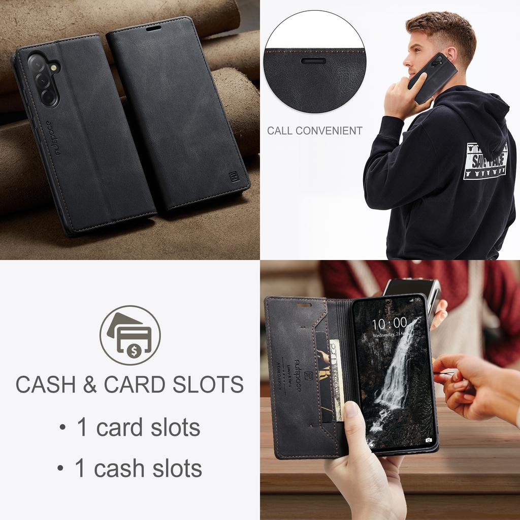 For Samsung Galaxy A56 5G Wallet Case AUTSPACE A01 Leather Stand Cover with RFID Blocking Card Holder