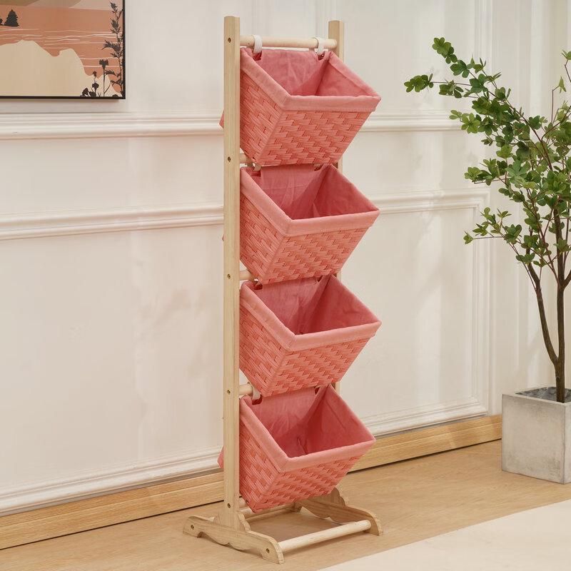 Handun 4-Tier Paulownia Wood Woven Hanging Storage Basket
