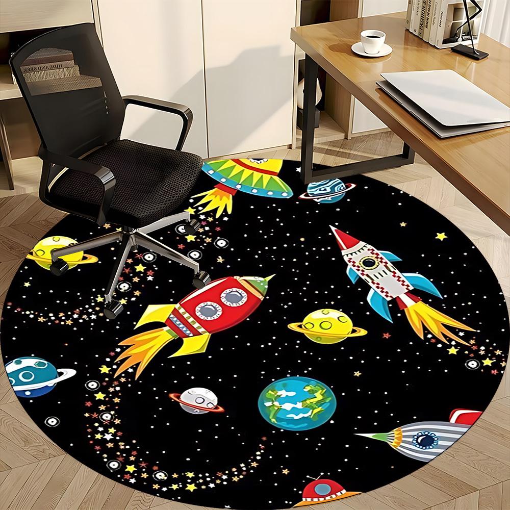 1pc Space Adventure Carpet for Office Non-Slip, Round Carpet, Soft & Comfortable, Carpet for Office, Lightweight Round Floor Mat