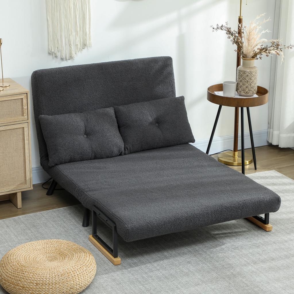 Convertible Sofa Bed, 4-in-1, 2-Seater, Foldable, 5-Level Backrest, Pillows, 102 X 73 X 81 Cm, Grey