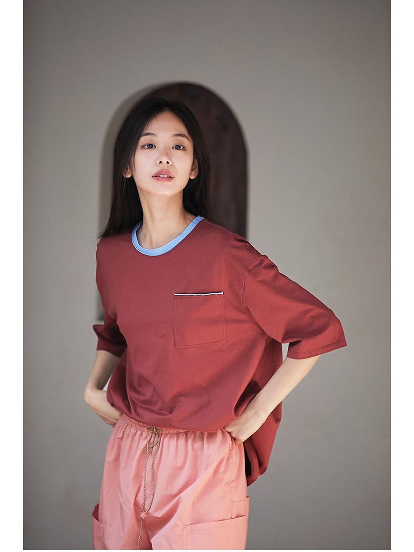 

2023 Summer Retro Color Block Knit Women s Mid-Sleeve T-Shirt Top Medium