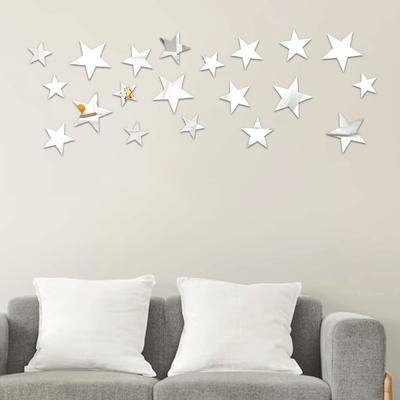20pcs Silver Mirror Star Wall Stickers, Self-Adhesive Acrylic Wall Decals for Home, Office, Cafe, Restaurant, Shop DIY Decor
