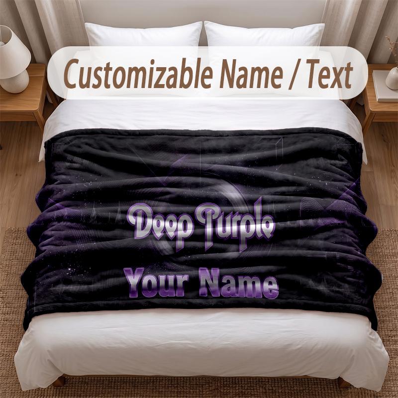 Deep Purple Printed Flannel Blanket Custom Name Text Soft Warm Throw For Bedroom Holiday Gift