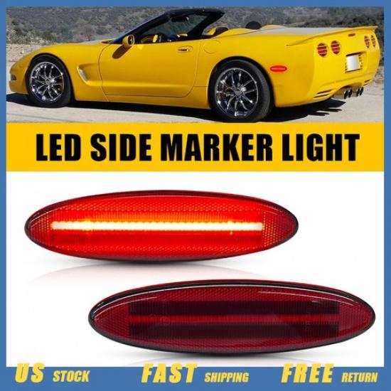 

For Chevrolet Corvette C5 1997-2004 Smoked Lens LED Rear Red Side Marker Light V