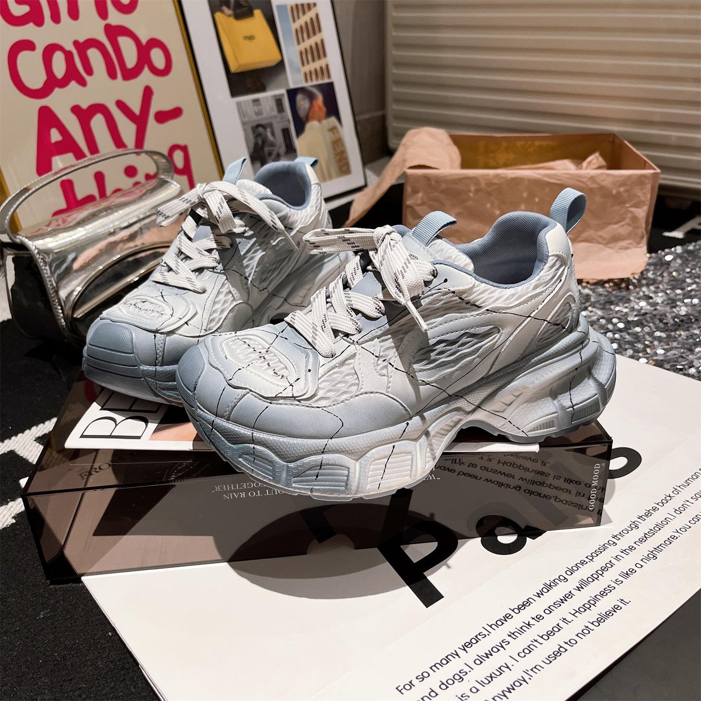 

Dad shoes ins super fire mesh breathable thick-soled muffin old small 6cm casual sports shoes handsome women s shoes 35 синий