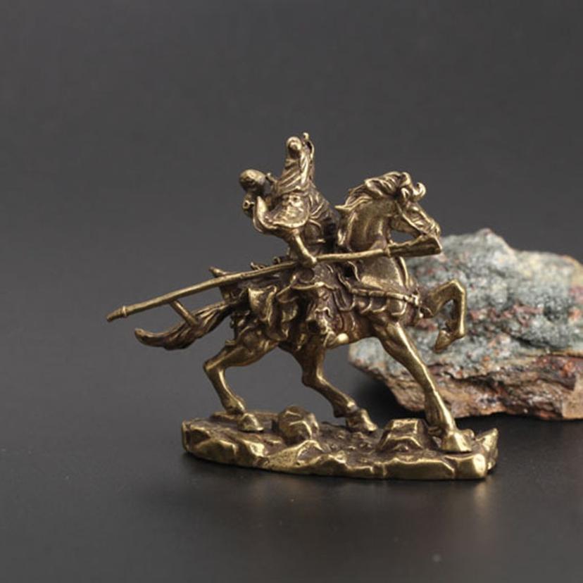 1 Pcs Brass Chinese God Of Wealth Riding Horse Guan Gong Statue Home Decoration Accessories Copper Office Desk Decor Ornaments