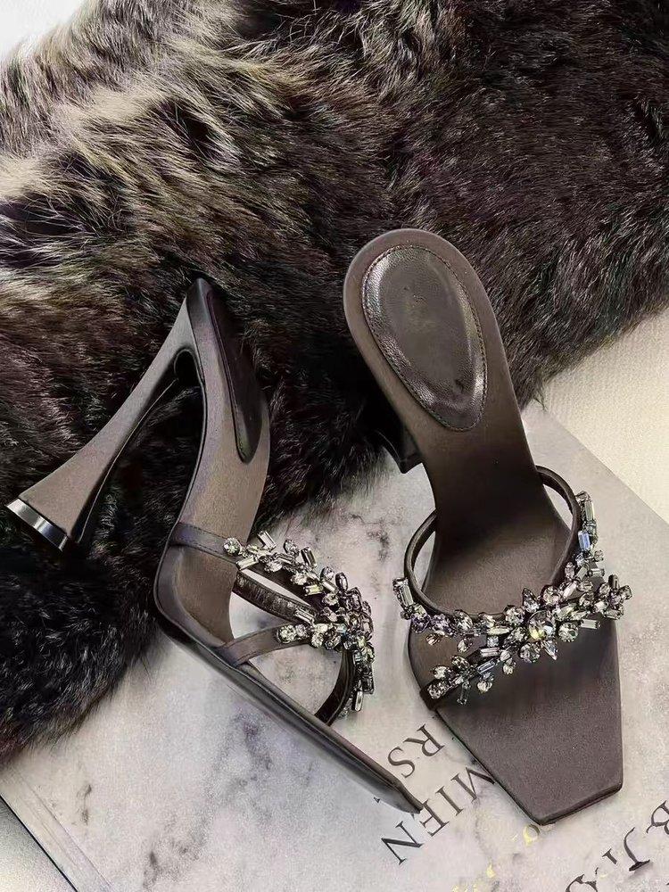 

Cross with rhinestone high heels 2025 new crystal chain square head open-toed horseshoe heel beautiful sandals women s shoes 40