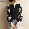 ZANZEA Women Casual V-neck Print Splice 3/4 Sleeve Loose Blouse