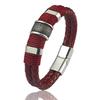 Men Bracelet High Quality Stainless Steel Red Braided Leather Wristband with Beads Magnetic Clasp Punk Jewelry Gift for Him