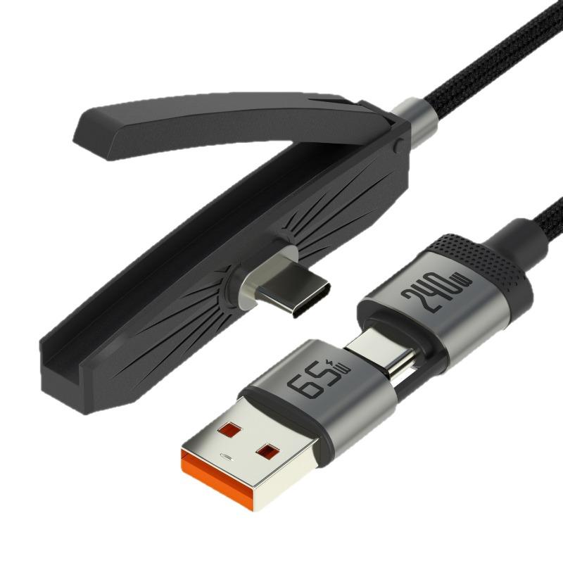 

240W Type C to Type C+USB A Cable With Phone Stand Fast Charging Cord Invisible Holder Charger Cable for iPhone17 Samsung Xiaomi