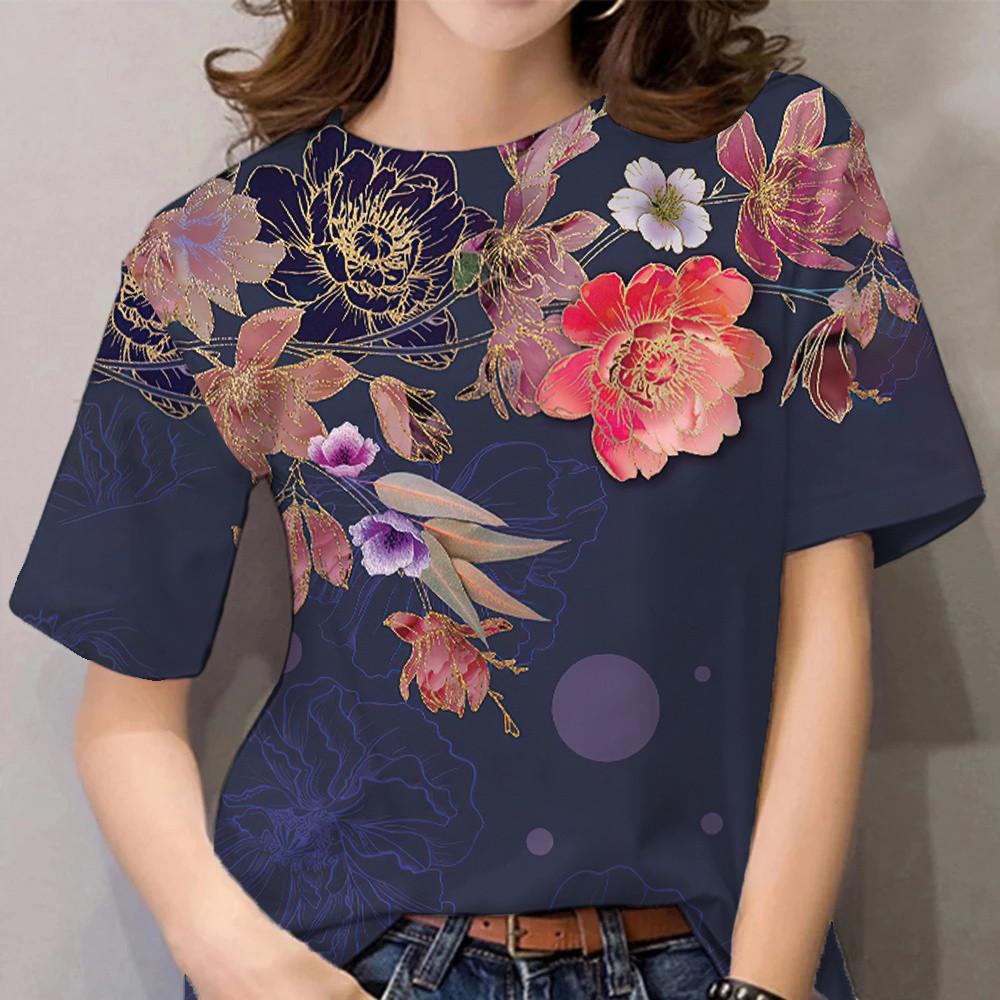 Retro butterfly flower 3d printing T-shirt women's street wear summer fashion short-sleeved O-neck top