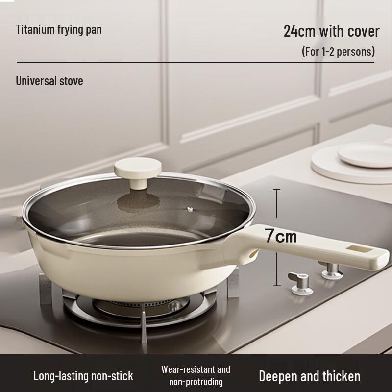 Сковорода Xiaocaiya из непокрытой титаново-керамической стали со стеклянной крышкой