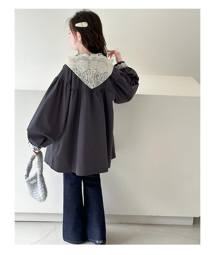 Girls' Trendy Lace Jacket & Trench Coat Set - Stylish Autumn Fashion for Big Kids