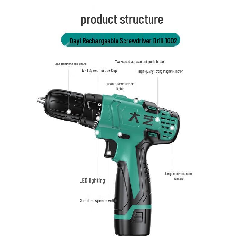 

Dayi 12V Cordless Electric Drill & Screwdriver CN plug (adapter included)