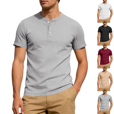 Camisa Masculina Casual de Manga Curta com Colarinho Mao e Moda