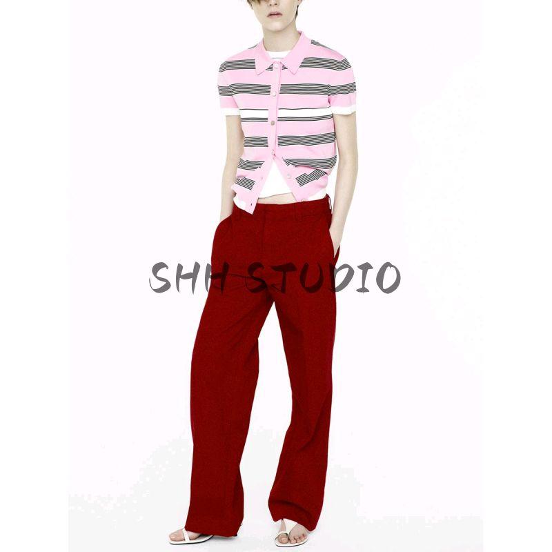 Summer New Product Women's Clothes French Style Preppy Style Short Stripe Knitting Short Sleeve Polo Shirt Collar Top 3920203