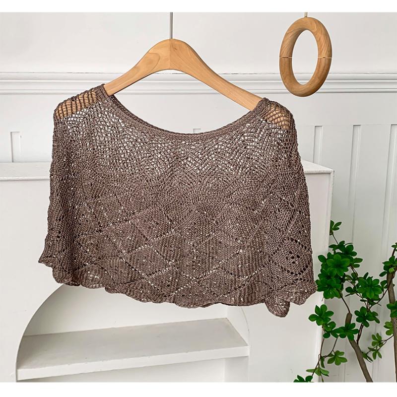 Ladies Knitted Ice Silk Shawl Summer Lightweight Hollow Out Design Fashionable Sequin Shoulder Cover Head Over Shoulder Wrap