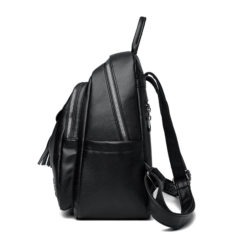 Women's Tassel Backpack Large Capacity Travel Bag Soft Leather Commuter Backpack