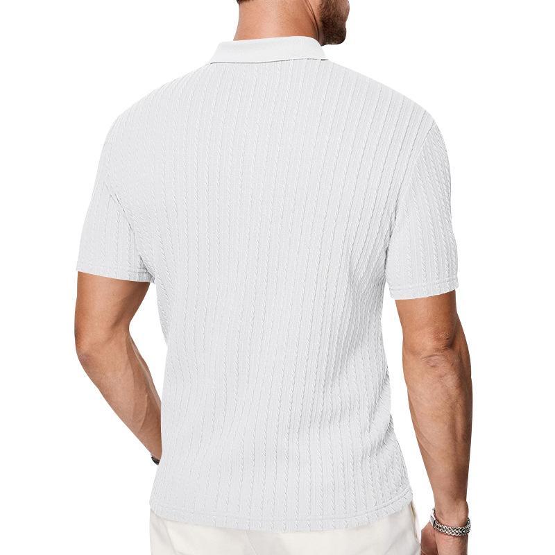 Men's Snake Bone Pattern Stretch Texture Polo Shirt, Summer Knit Jacquard Casual Short Sleeve Polo for Men