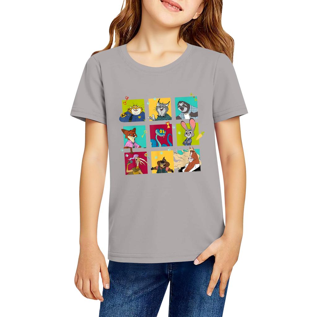 Fashionable Round Neck Short Sleeve Work Clothes Printed Tops For KID Summer Tops