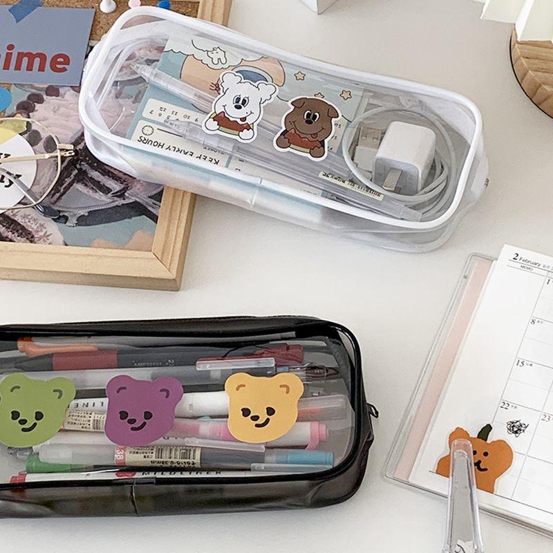 Elegantes Schwarz-Weißes Transparentes PVC-Mäppchen Ideal für Make-up- und Schreibwarenaufbewahrung