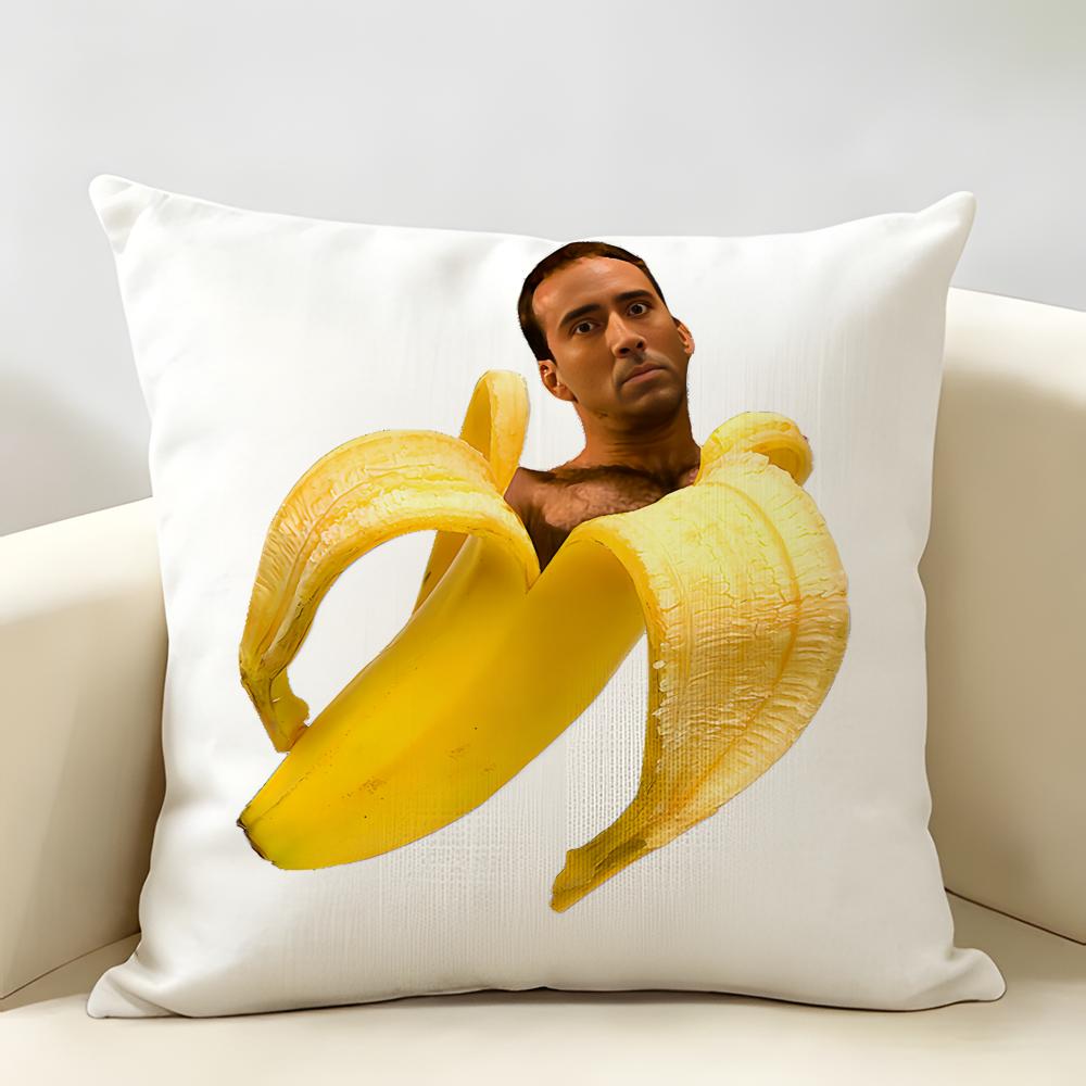 NNicolas Cage In Einem Bananen-Kissenbezug Natürliches Leinen Bio-Stoff Beidseitiger Druck Raum Sofa Dekor Kissenhülle