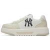 New York Yankees Synthetic Leather Abrasion Resistant Slip Resistant Low Top Skateboard Shoes Unisex Ivory White 3ASXM036N-50IVS