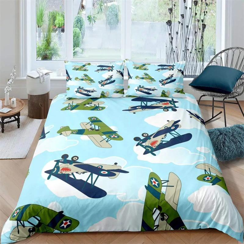 Premium Airplane Duvet Cover Planes Fying In Air Aviation Airport Helicopters And Jets Cartoon Style Room Decorative For Boys Girls Gift
