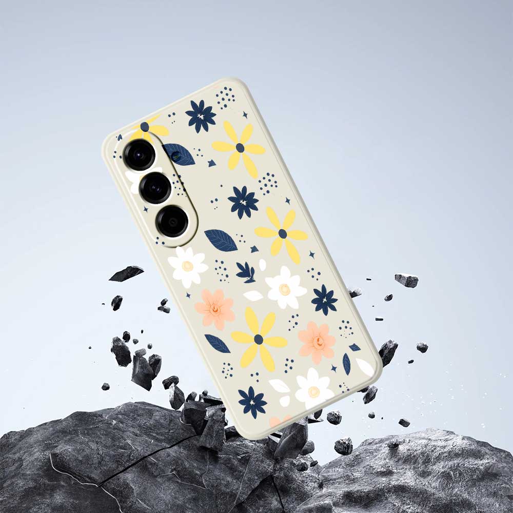 For Samsung Galaxy A56 5G Case Colorful Floral Blue Leaves Pattern Printing Straight Edge TPU Phone Back Cover