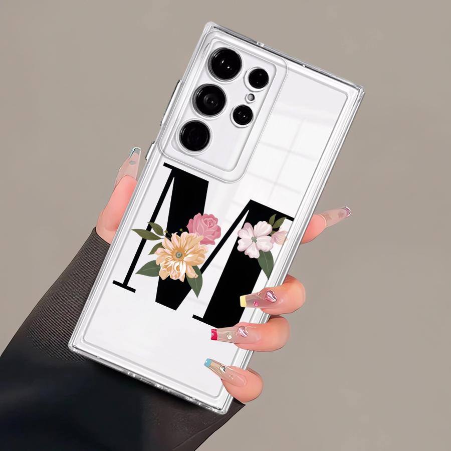 Case for Samsung Galaxy S26 S23 Ultra S24 S22 FE S25 Edge Note 20 Ultra 10 S20 Plus S21 Phone Cover Flower Letters